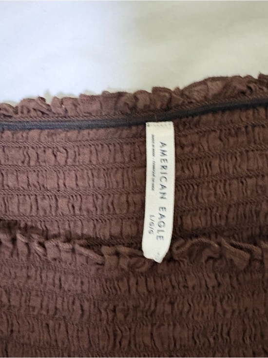 American Eagle Outfitters Brown Smocked Square-Neck Blouse - Picture 2 of 3